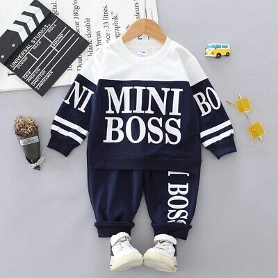 Kind Junge Mini Boss Langarmshirt + Hose Outfit Set Kinderset Kleidung 2tlg