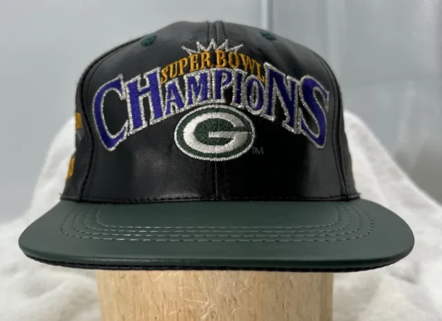 Vintage Green Bay Packers Leather Hat Snapback Super Bowl Champion I, II, XXXI