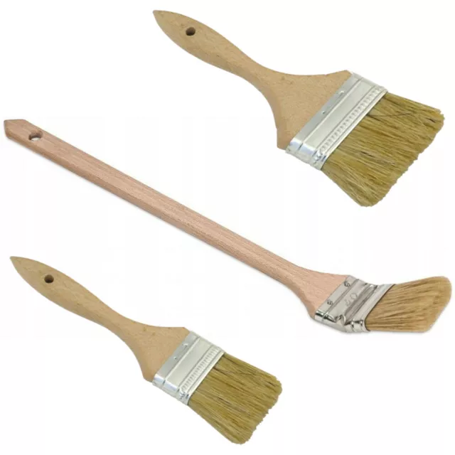 Set 3 Pennelli Manico In Legno Per Pittura Muro Vernice Smalto Per Dipingere
