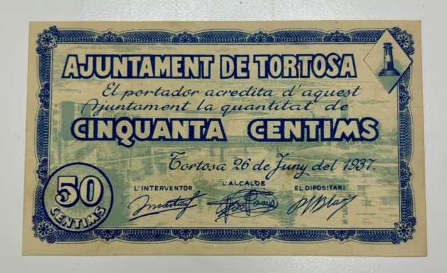 Billete Local / Municipal TORTOSA 50 Centimos 1937 SC- . Guerra Civil