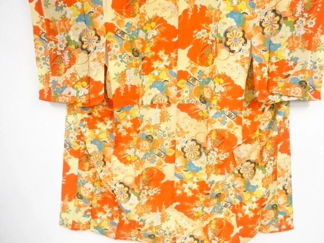 39513# Japanese Kimono / Antique Juban For Girls / Floral Cart