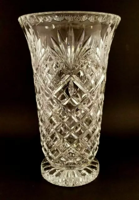 Hand Cut 24% Lead Cut Crystal Vase 10" European Made In Poland "Flame" Pattern