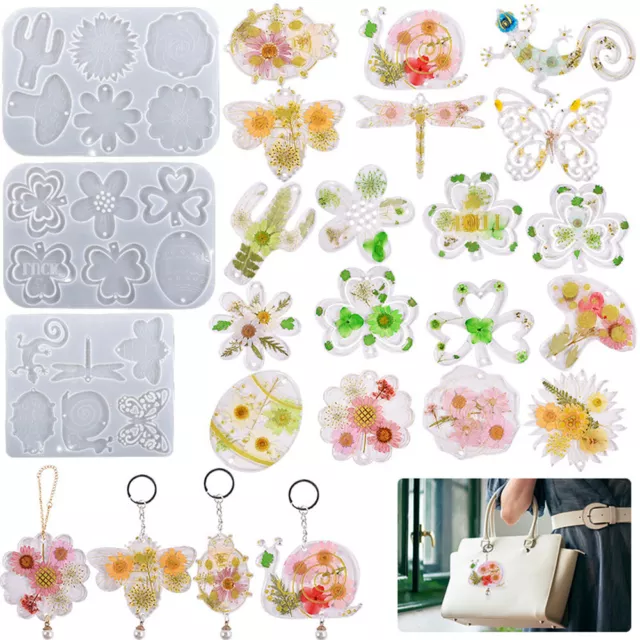 Dragonfly Gecko Flower Silicone Moulds Epoxy Resin Casting DIY Keychain Pendant