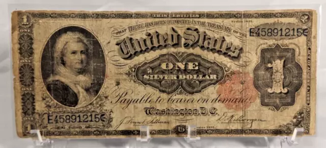 1891 $1 One Dollar U.S. Silver Certificate Large Size Note - Martha Washington