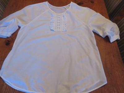 G159 haut blouse chemise ancien synthetique vintage broderie anglaise