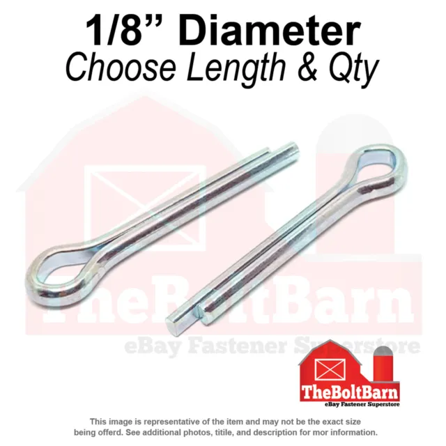 1/8" Steel Extended Prong Cotter Pin Zinc Clear (Choose Length & Quantity)