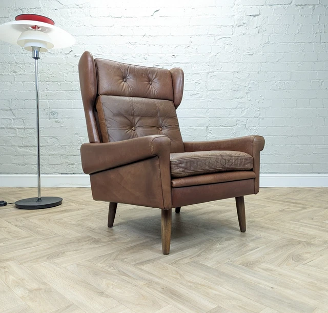 Mid-Century Vintage Danish Tan Brown Leather Armchair by Skippers Mobler 1960s