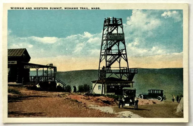 1920s Mohawk Trail MA Wigwam Western Summit Tower Tourist Cars Vintage Postcard
