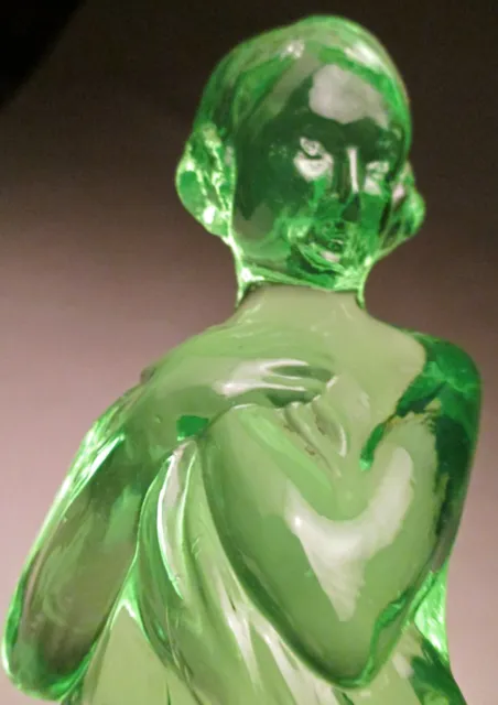 Cambridge Lg Draped Lady #513 Green Flower Frog Scalloped Base Uranium Glass 3