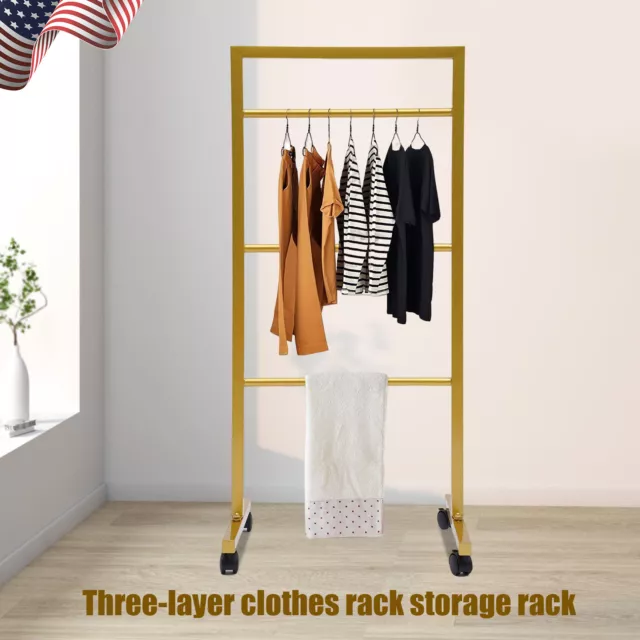 Metal Garment Rack Clothes Rail Shelf 3-Layer Shelves Retro Industrial Style USA