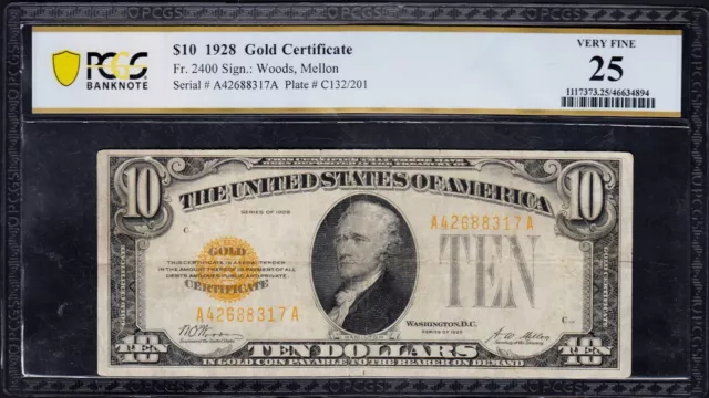 FR.2400 1928 $10 TEN DOLLARS Gold Certificate PCGS VF25 Comments