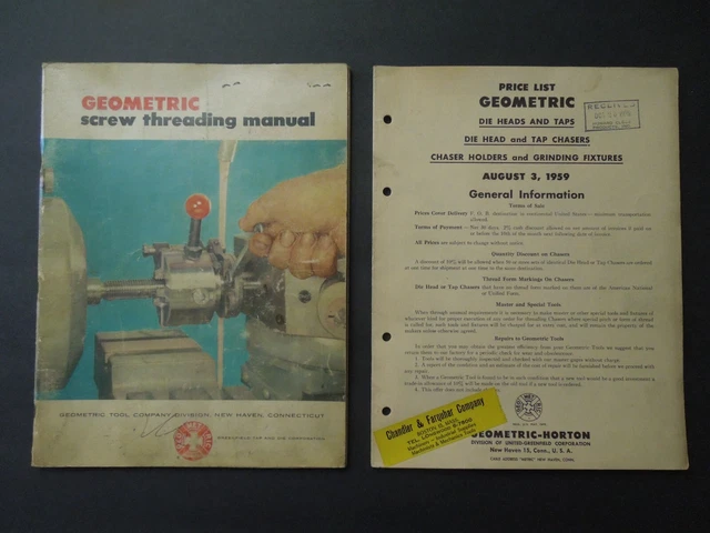 Geometric Screw Thread Cutting Manual 1964 And 1959 Price List