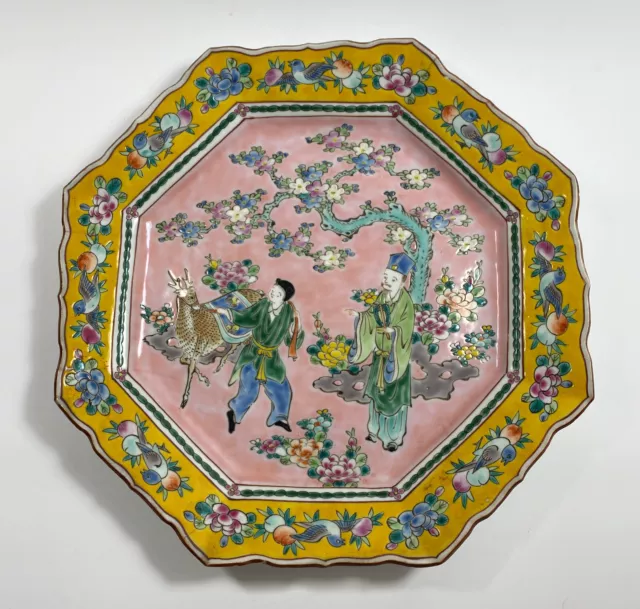 EXQUISITE Antique Chinese Famille Rose Octagonal PORCELAIN PLATTER, signed