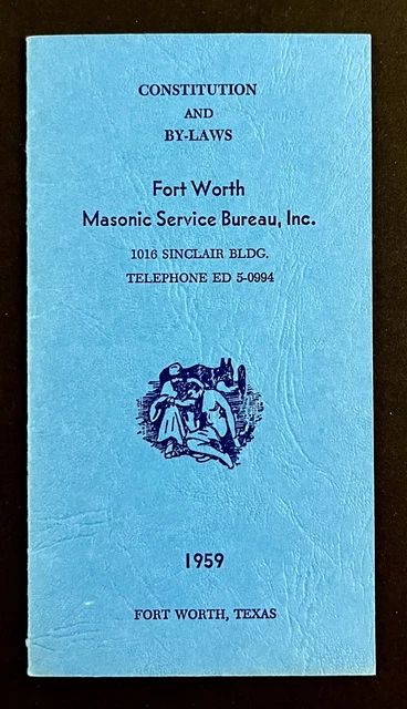 1959 Fort Worth TX Masonic Service Bureau Constitution By-Laws Vintage Booklet