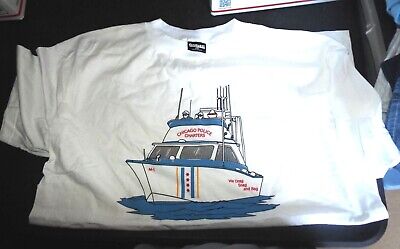 1 NWT Size L Novelty T-Shirt Chicago Police Charters Boat on White Chicago