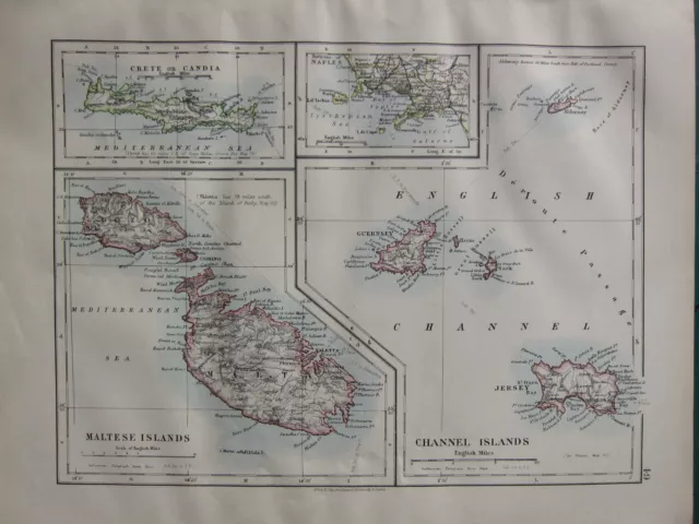1900 Victorian Map ~ Channel Ridge Jersey Islands Guernsey Malta