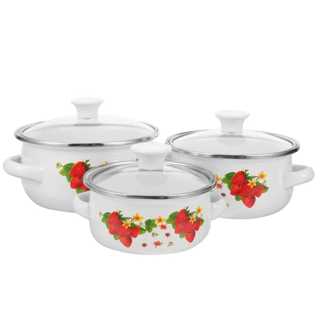 3 piezas ollas pequeñas ollas esmaltadas de cocina sartén apilable ollas de stock con