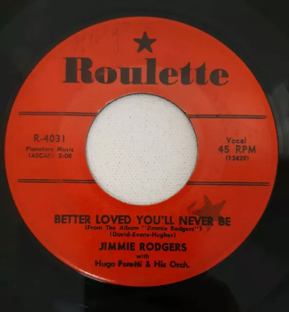 Jimmie Rodgers R-4031 Kisses Sweeter Than Wine Roulette Vtg 50s 45 Record 1957