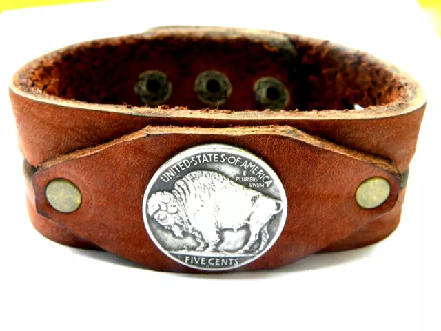 Cuff Bracelet genuine Bison leather authentic real Buffalo Indian Nickel coin