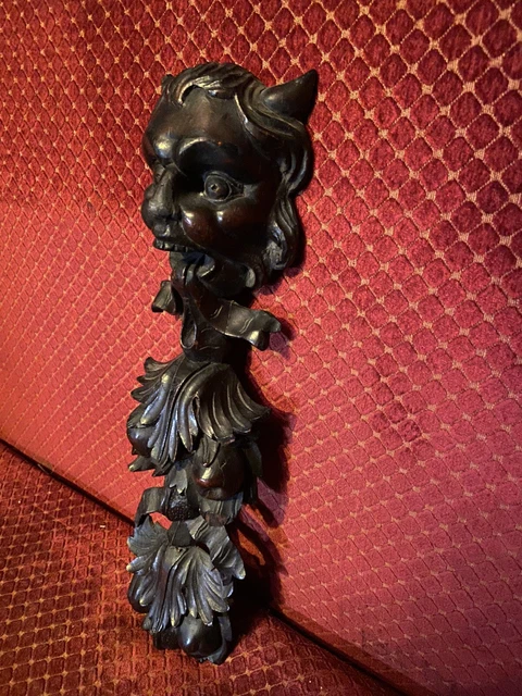 Antique Devil Satyr Wooden Plaque Wall Decor Pediment Grotesque Occult Gothic