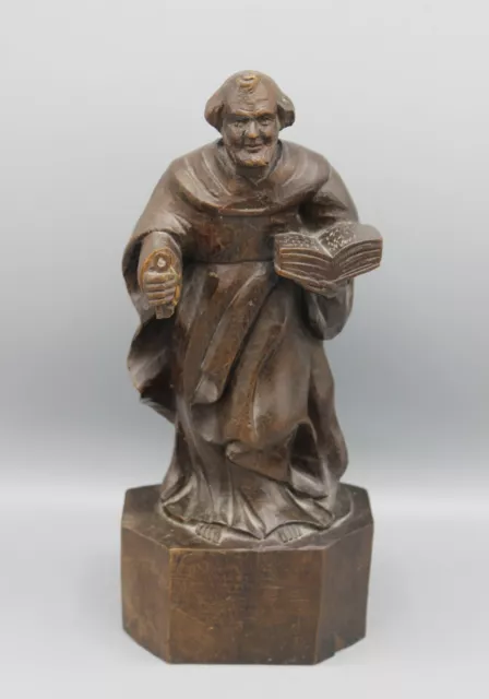 Ancienne Statue En Bois Moine Prete Saint Avec Un Livre Bible Et Une Cle