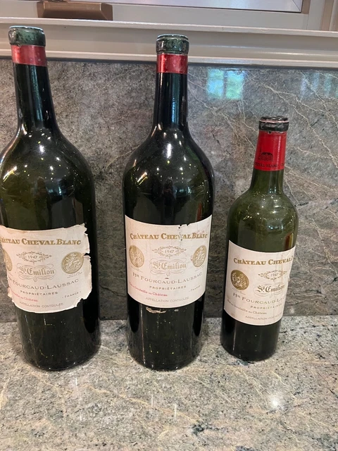 1947 Cheval Blanc empty wine bottles - 2 magnums, 1 750ml