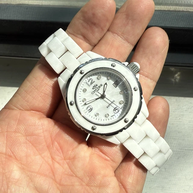 ONISS PARIS WHITE Ceramic MOP Day Date Watch 38mm Sapphire  display picture 1