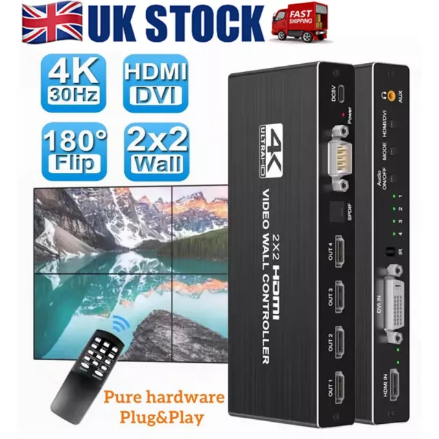 4K 2x2 HDMI DVI Video Wall Controller Processor 1x2 1x3 1x4 Multi Screen Splicer