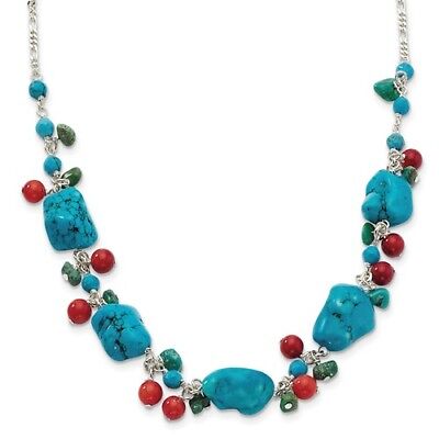 New Dyed Howlite Turquoise Redcoral 16"Necklace 2"Ext Real Solid Sterling Silver