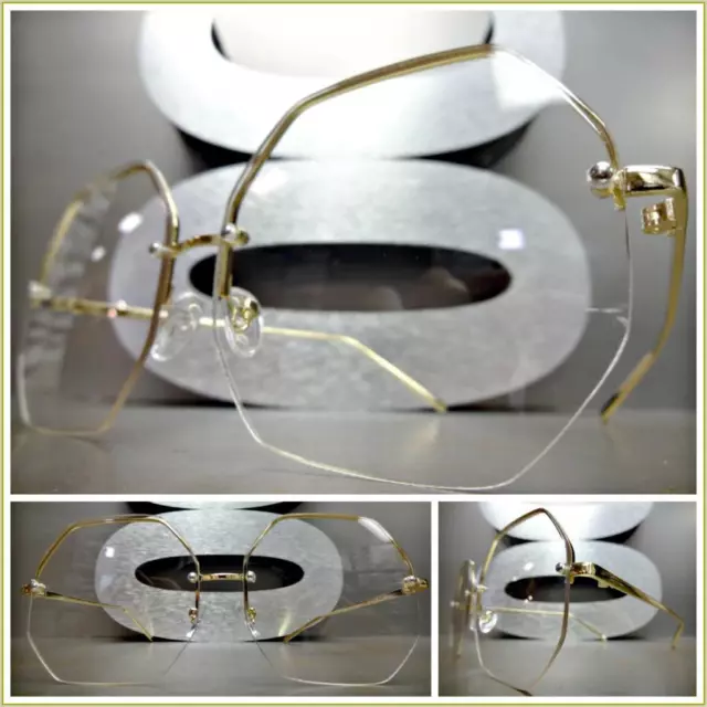 OVERSIZED VINTAGE RETRO Style Clear Lens EYE GLASSES Gold Octagon Fashion Frame