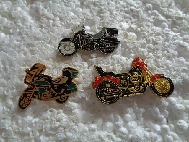 Job lot of 3 Grand Touring Motorcycles Shaped metal lapel pins
