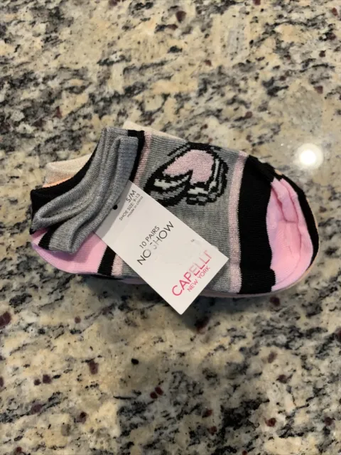 NWT-GIRLS CAPELLI NO SHOW 10 Pairs-Size S/M 9-13 SOCKS FREE SHIPPING