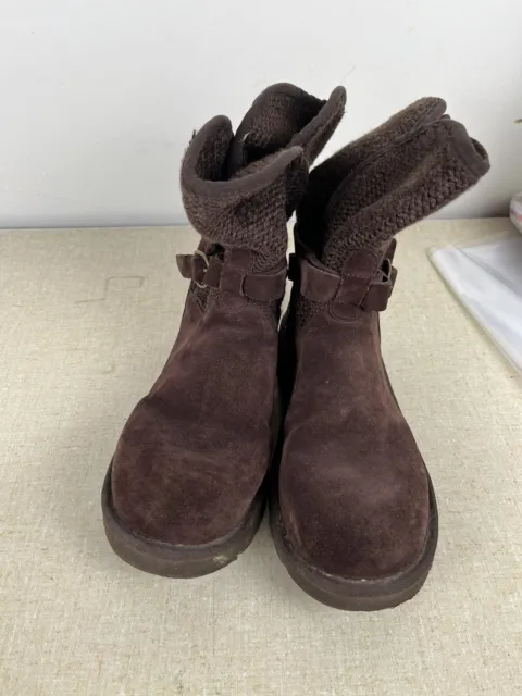Ugg Boots Women 7 Brown Cambridge Knit Suede Sweater Cuff Ankle Buckle