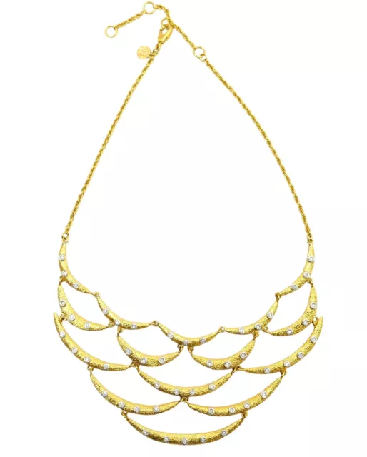 Alexis Bittar 10K Gold Plated Swarovski Crystal Bib Studded Scalloped Necklace