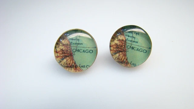 Sterling Designer "Chart" Chicago Map Cufflinks Men's Set