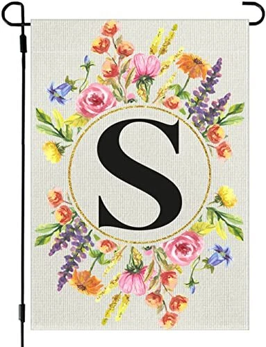 12x18 Inches Letter S Floral Monogram Garden Flag For Outdoor, Unique Family