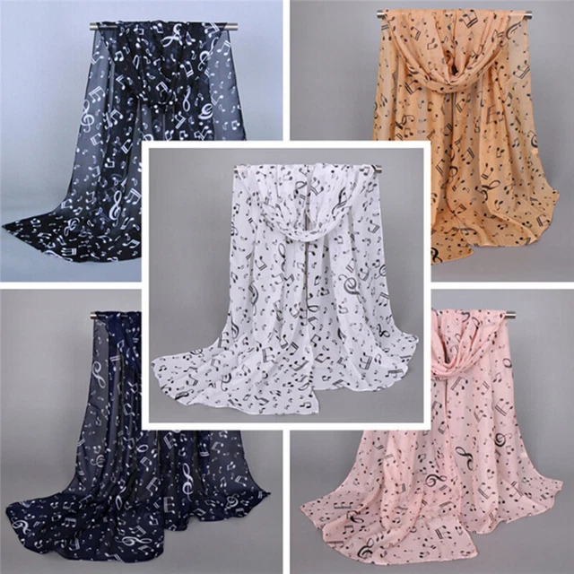 Womens Fashion Scarves Musical Note Print Ladies Soft Chiffon Infinity Scarf K u