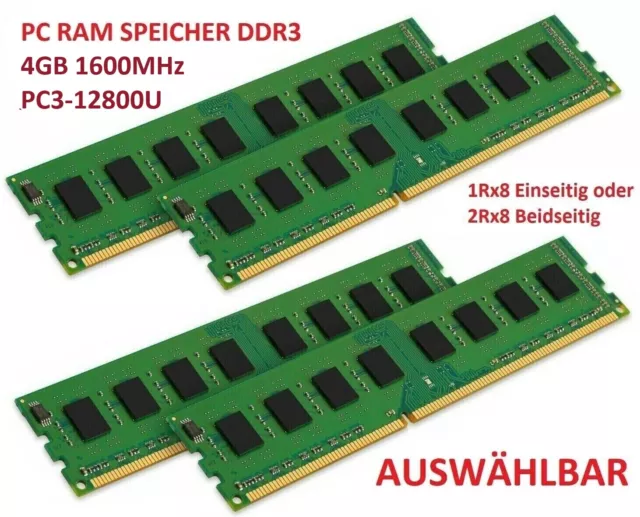 4GB DDR3 PC Speicher RAM PC3-12800U 1600 DIMM 240-pol. 1,5V 1Rx8 2Rx8 INTEL AMD