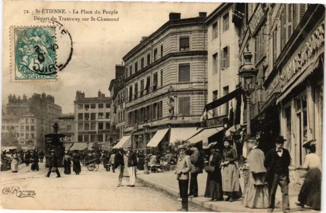 CPA St-ÉTIENNE - La Place du Peuple - Départ du Tramway sur St-CHAMOND (226418)