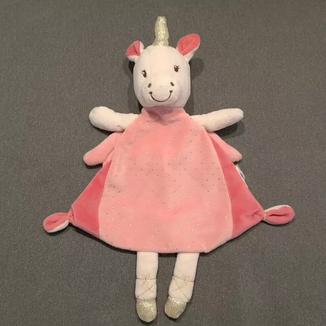 Doudou Plat licorne blanc rose dore pat et ripaton