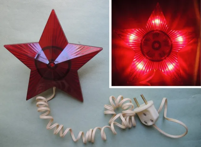 Old Big Red STAR ELECTRIC Christmas TREE TOP Ornament Vintage Soviet Agitation