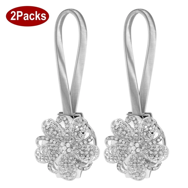 2 Packs Magnetic Curtain Tiebacks Extendable Floral Drape Holder