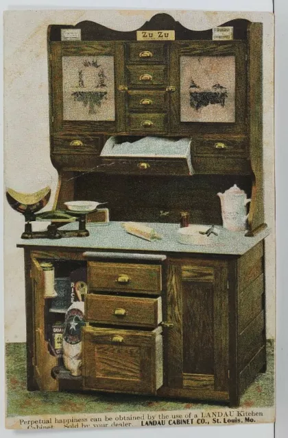 St Louis MO. Landau Cabinet Co. Kitchen Hoosier Style 1908 to Franks Postcard O1