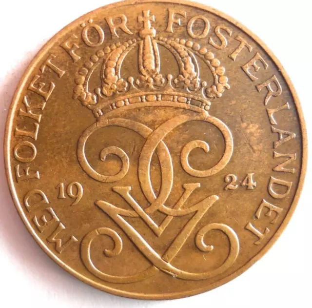1924 Suède 5 Ore - Excellent de Collection Pièce de Monnaie Suède Poubelle #2