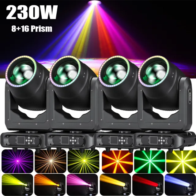4stk 230W LED Zoom Moving Head Beam Strah8+16 Prisma 17 Gobo DMX DJ Bühnenlicht