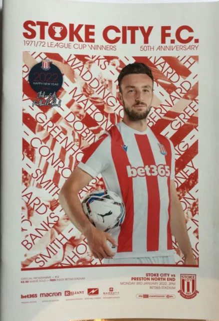 2021-22 STOKE CITY v PRESTON NORTH END Official Programme 3 Jan  2022 21-22 21/2