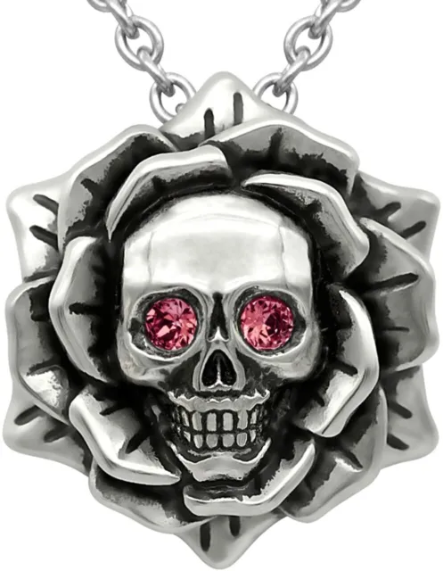 Skull Rose Pendant Birthstone Necklaces with Swarovski Crystal Jewelry Chain 19"