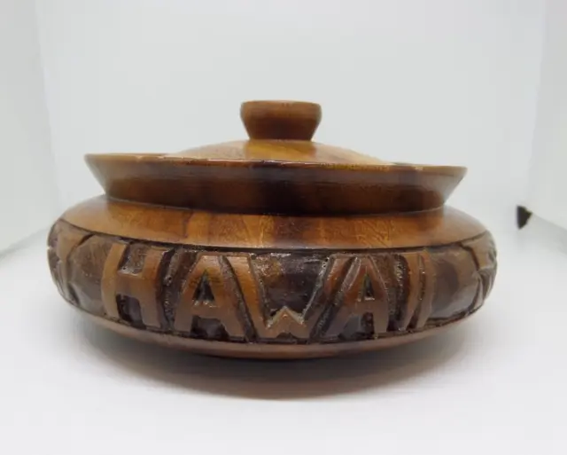 Vintage Hawaii Kahana Woods Monkeypod Wooden Bowl w/ Lid EUC