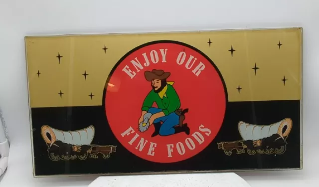 Vintage Bally Pinball Slot Machine Sign Gold Rush Panning Covered Wagon Glass 74