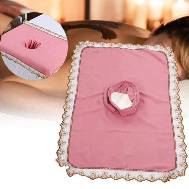 (Pink)Spa Massage Table Head Cover Sheet Massage Bed Coverlet With Hole PLM